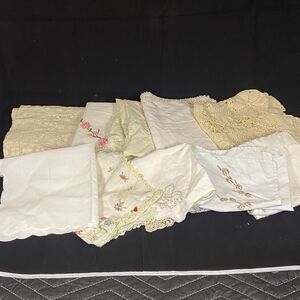 CLEARANCE vintage linen lot of 10 embroidery crochet napkins table top runners